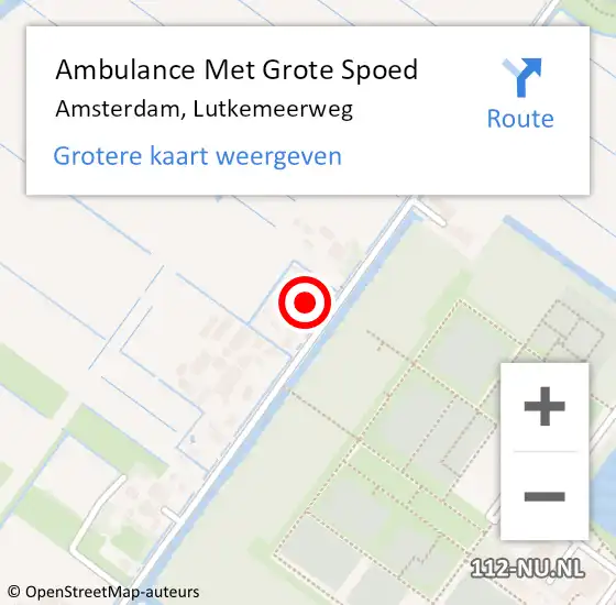 Locatie op kaart van de 112 melding: Ambulance Met Grote Spoed Naar Amsterdam, Lutkemeerweg op 1 juli 2023 09:07