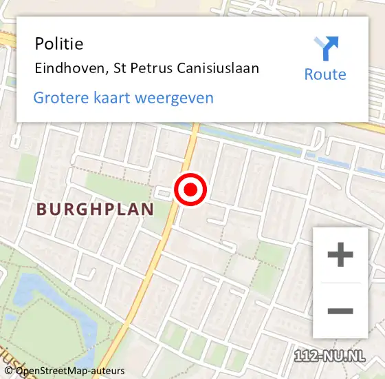 Locatie op kaart van de 112 melding: Politie Eindhoven, St Petrus Canisiuslaan op 1 juli 2023 09:37