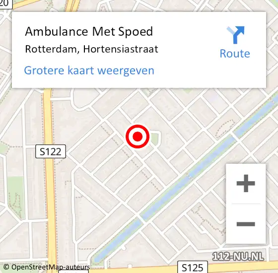 Locatie op kaart van de 112 melding: Ambulance Met Spoed Naar Rotterdam, Hortensiastraat op 1 juli 2023 09:48