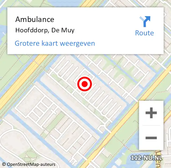 Locatie op kaart van de 112 melding: Ambulance Hoofddorp, De Muy op 1 juli 2023 13:17