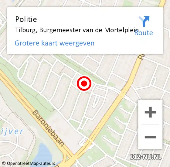 Locatie op kaart van de 112 melding: Politie Tilburg, Burgemeester van de Mortelplein op 1 juli 2023 13:31