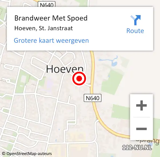 Locatie op kaart van de 112 melding: Brandweer Met Spoed Naar Hoeven, St. Janstraat op 1 juli 2023 14:28
