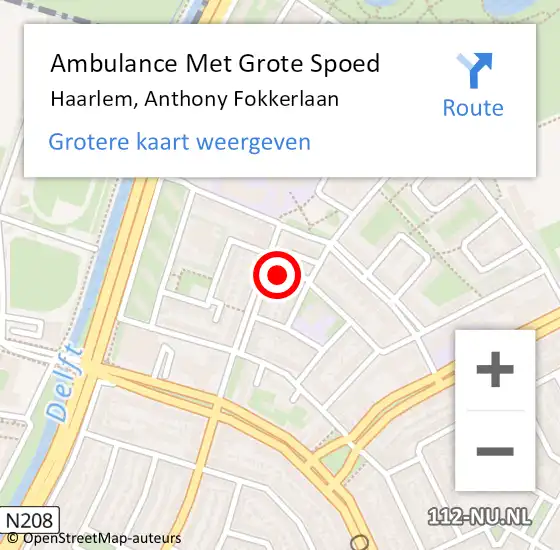 Locatie op kaart van de 112 melding: Ambulance Met Grote Spoed Naar Haarlem, Anthony Fokkerlaan op 1 juli 2023 14:35