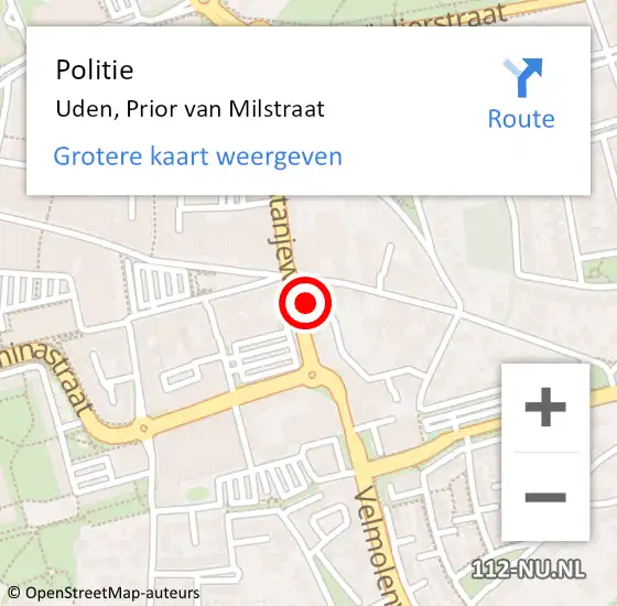 Locatie op kaart van de 112 melding: Politie Uden, Prior van Milstraat op 1 juli 2023 15:45