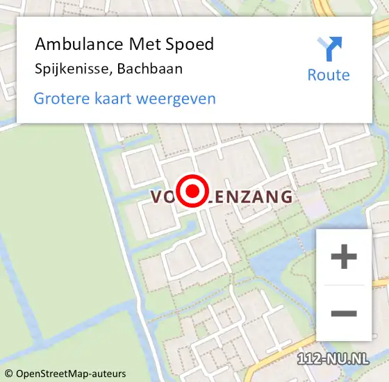 Locatie op kaart van de 112 melding: Ambulance Met Spoed Naar Spijkenisse, Bachbaan op 1 juli 2023 15:47