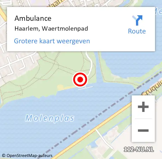 Locatie op kaart van de 112 melding: Ambulance Haarlem, Waertmolenpad op 1 juli 2023 18:31