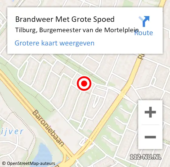 Locatie op kaart van de 112 melding: Brandweer Met Grote Spoed Naar Tilburg, Burgemeester van de Mortelplein op 1 juli 2023 19:06