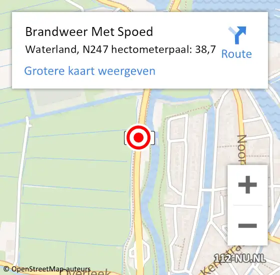 Locatie op kaart van de 112 melding: Brandweer Met Spoed Naar Waterland, N247 hectometerpaal: 38,7 op 1 juli 2023 19:11