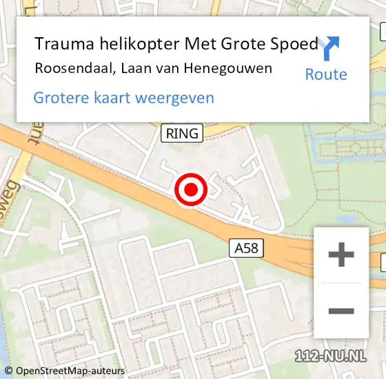 Locatie op kaart van de 112 melding: Trauma helikopter Met Grote Spoed Naar Roosendaal, Laan van Henegouwen op 1 juli 2023 20:05
