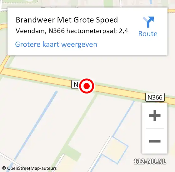 Locatie op kaart van de 112 melding: Brandweer Met Grote Spoed Naar Veendam, N366 hectometerpaal: 2,4 op 1 juli 2023 21:19