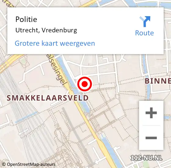 Locatie op kaart van de 112 melding: Politie Utrecht, Vredenburg op 1 juli 2023 22:22