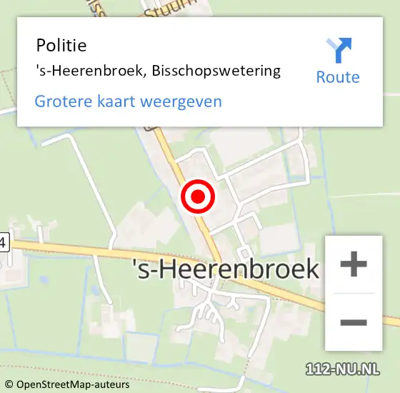 Locatie op kaart van de 112 melding: Politie 's-Heerenbroek, Bisschopswetering op 1 juli 2023 23:38