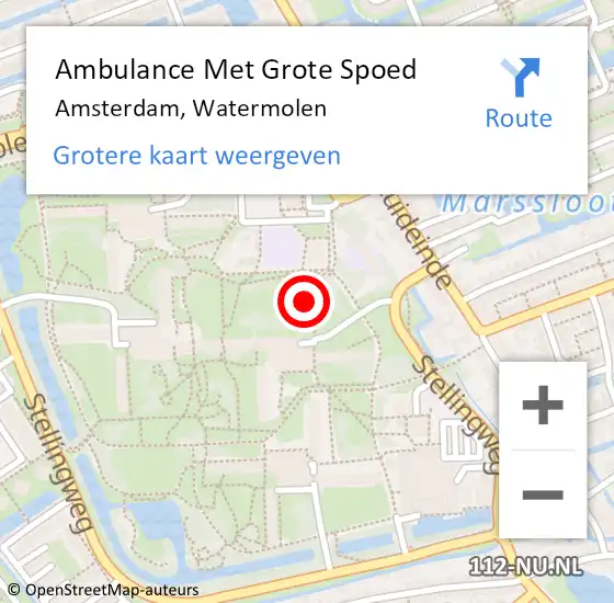 Locatie op kaart van de 112 melding: Ambulance Met Grote Spoed Naar Amsterdam, Watermolen op 2 juli 2023 03:32