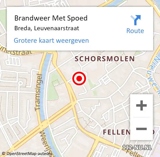 Locatie op kaart van de 112 melding: Brandweer Met Spoed Naar Breda, Leuvenaarstraat op 2 juli 2023 03:35