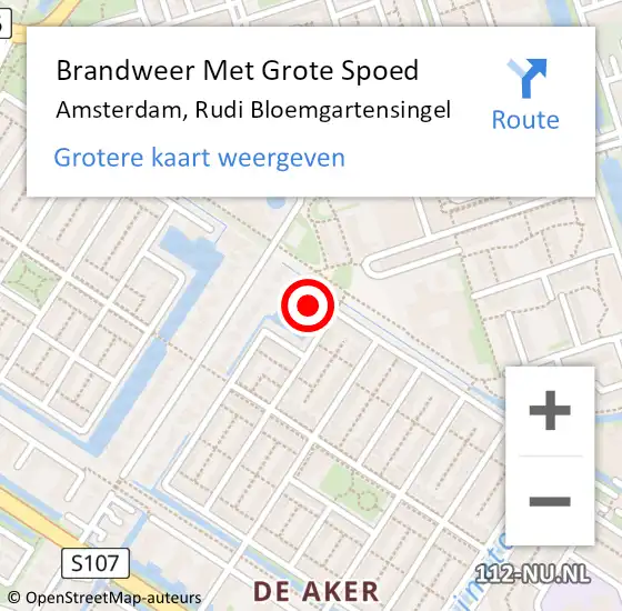 Locatie op kaart van de 112 melding: Brandweer Met Grote Spoed Naar Amsterdam, Rudi Bloemgartensingel op 2 juli 2023 04:08