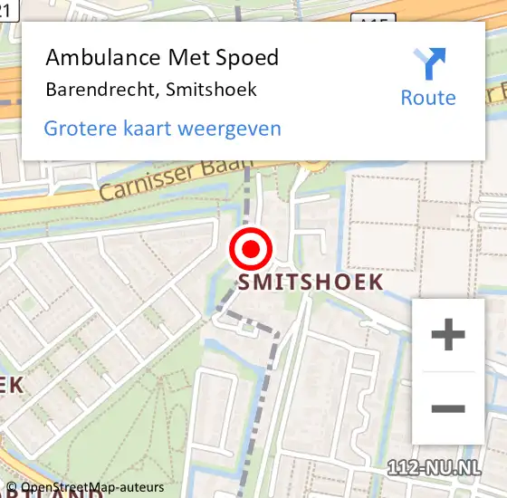 Locatie op kaart van de 112 melding: Ambulance Met Spoed Naar Barendrecht, Smitshoek op 2 juli 2023 07:24