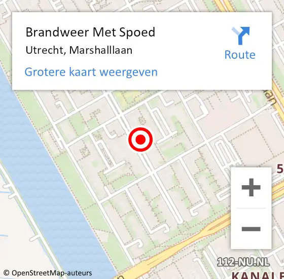 Locatie op kaart van de 112 melding: Brandweer Met Spoed Naar Utrecht, Marshalllaan op 2 juli 2023 10:04