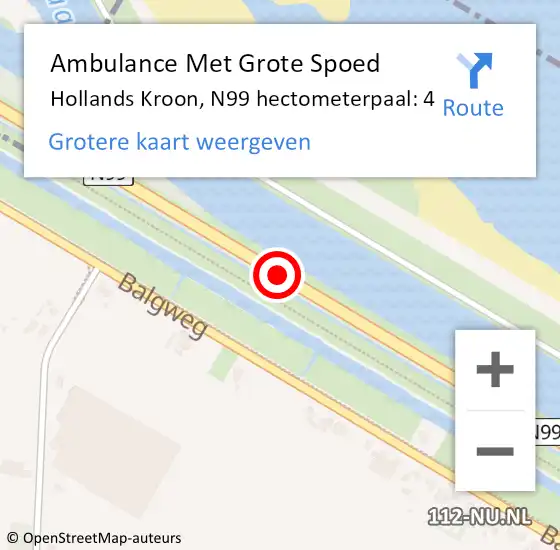 Locatie op kaart van de 112 melding: Ambulance Met Grote Spoed Naar Hollands Kroon, N99 hectometerpaal: 4 op 2 juli 2023 10:16
