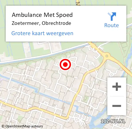 Locatie op kaart van de 112 melding: Ambulance Met Spoed Naar Zoetermeer, Obrechtrode op 2 juli 2023 10:46