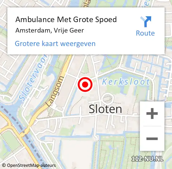 Locatie op kaart van de 112 melding: Ambulance Met Grote Spoed Naar Amsterdam, Vrije Geer op 2 juli 2023 10:46
