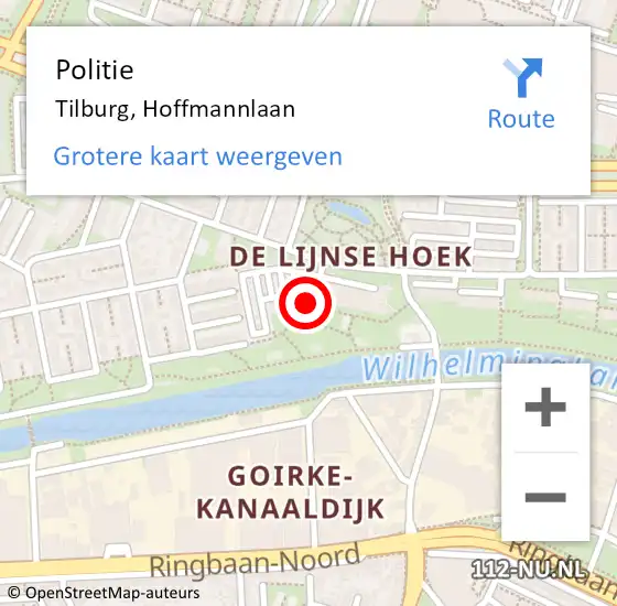 Locatie op kaart van de 112 melding: Politie Tilburg, Hoffmannlaan op 2 juli 2023 14:23