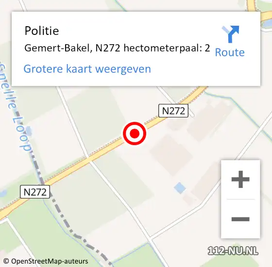 Locatie op kaart van de 112 melding: Politie Gemert-Bakel, N272 hectometerpaal: 2 op 2 juli 2023 14:54