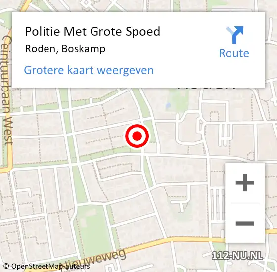 Locatie op kaart van de 112 melding: Politie Met Grote Spoed Naar Roden, Boskamp op 2 juli 2023 16:01