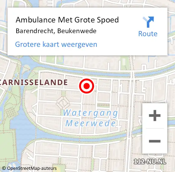 Locatie op kaart van de 112 melding: Ambulance Met Grote Spoed Naar Barendrecht, Beukenwede op 2 juli 2023 16:26