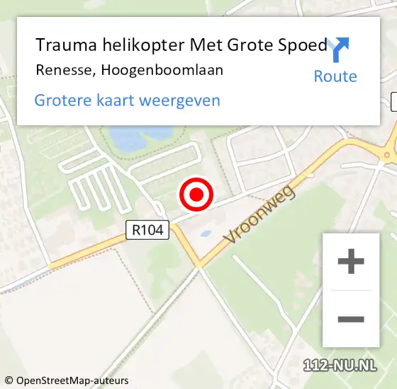 Locatie op kaart van de 112 melding: Trauma helikopter Met Grote Spoed Naar Renesse, Hoogenboomlaan op 2 juli 2023 17:27