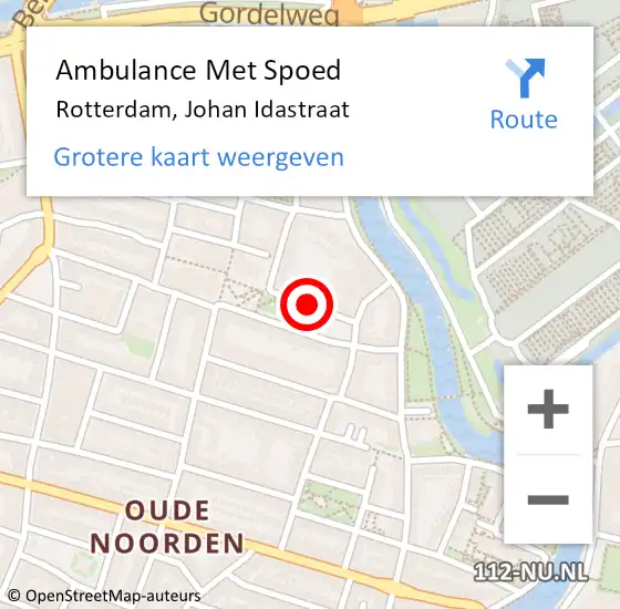 Locatie op kaart van de 112 melding: Ambulance Met Spoed Naar Rotterdam, Johan Idastraat op 2 juli 2023 18:56