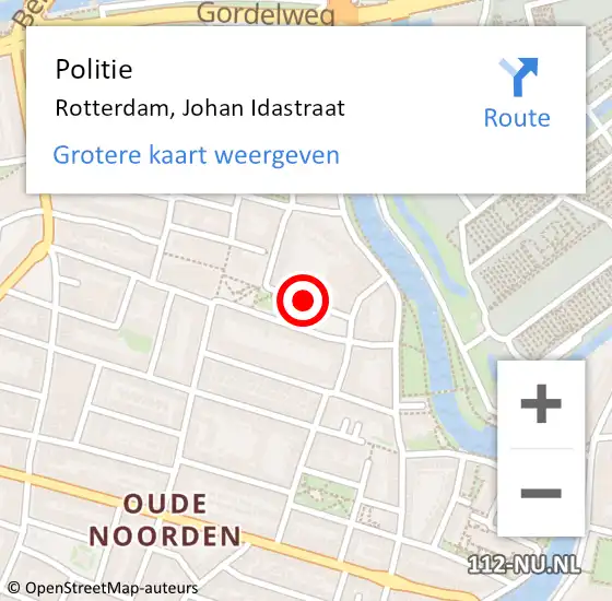 Locatie op kaart van de 112 melding: Politie Rotterdam, Johan Idastraat op 2 juli 2023 18:56