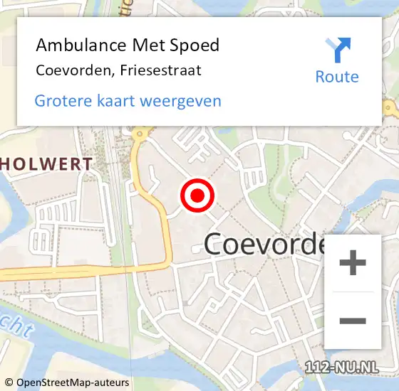 Locatie op kaart van de 112 melding: Ambulance Met Spoed Naar Coevorden, Friesestraat op 2 juli 2023 19:38