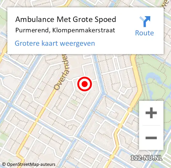 Locatie op kaart van de 112 melding: Ambulance Met Grote Spoed Naar Purmerend, Klompenmakerstraat op 2 juli 2023 21:10