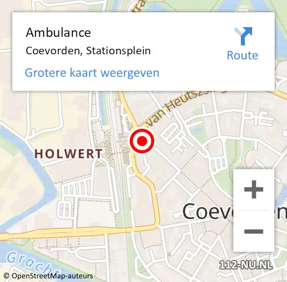 Locatie op kaart van de 112 melding: Ambulance Coevorden, Stationsplein op 2 juli 2023 21:25