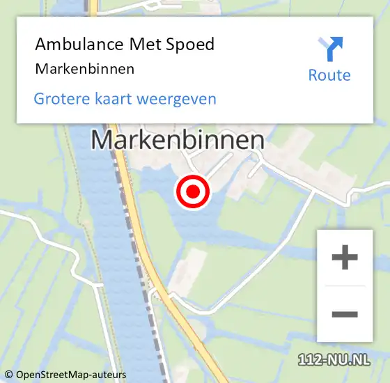 Locatie op kaart van de 112 melding: Ambulance Met Spoed Naar Markenbinnen op 2 juli 2023 23:57