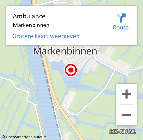 Locatie op kaart van de 112 melding: Ambulance Markenbinnen op 2 juli 2023 23:57