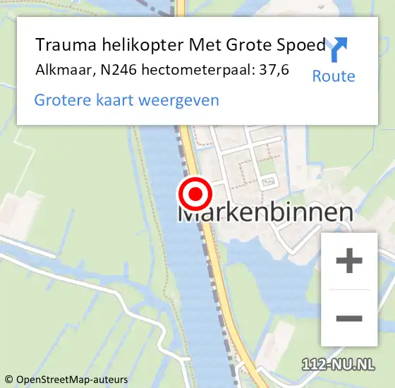 Locatie op kaart van de 112 melding: Trauma helikopter Met Grote Spoed Naar Alkmaar, N246 hectometerpaal: 37,6 op 3 juli 2023 00:01