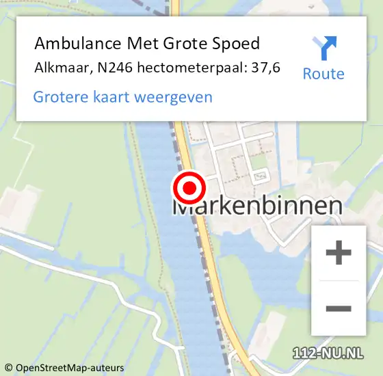 Locatie op kaart van de 112 melding: Ambulance Met Grote Spoed Naar Alkmaar, N246 hectometerpaal: 37,6 op 3 juli 2023 00:04