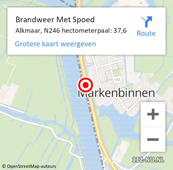 Locatie op kaart van de 112 melding: Brandweer Met Spoed Naar Alkmaar, N246 hectometerpaal: 37,6 op 3 juli 2023 01:34