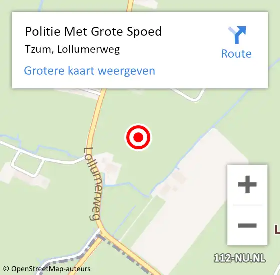 Locatie op kaart van de 112 melding: Politie Met Grote Spoed Naar Tzum, Lollumerweg op 3 juli 2023 09:04