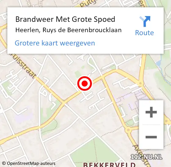 Locatie op kaart van de 112 melding: Brandweer Met Grote Spoed Naar Heerlen, Ruys de Beerenbroucklaan op 3 juli 2023 09:10