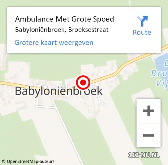 Locatie op kaart van de 112 melding: Ambulance Met Grote Spoed Naar Babyloniënbroek, Broeksestraat op 3 juli 2023 11:53