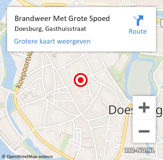 Locatie op kaart van de 112 melding: Brandweer Met Grote Spoed Naar Doesburg, Gasthuisstraat op 3 juli 2023 14:39