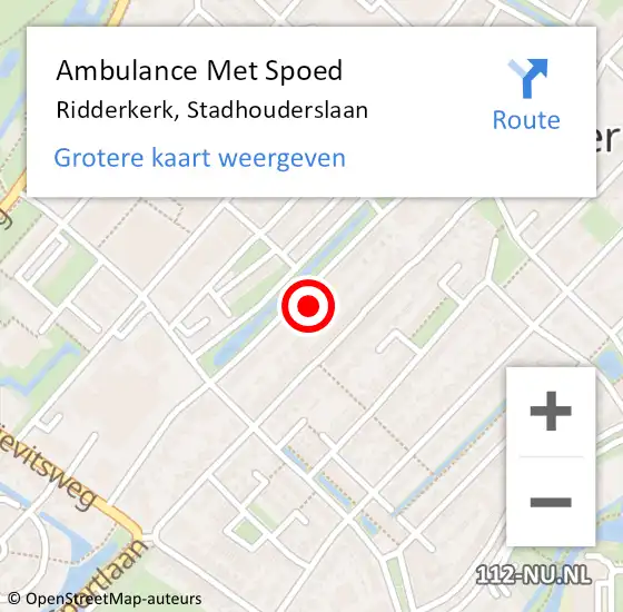 Locatie op kaart van de 112 melding: Ambulance Met Spoed Naar Ridderkerk, Stadhouderslaan op 3 juli 2023 14:55