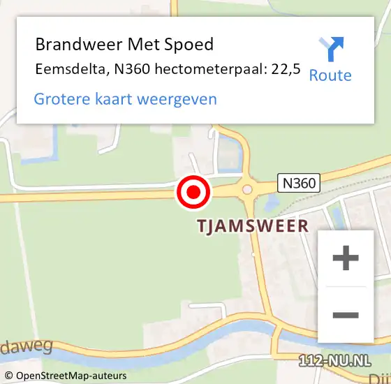 Locatie op kaart van de 112 melding: Brandweer Met Spoed Naar Eemsdelta, N360 hectometerpaal: 22,5 op 3 juli 2023 15:50