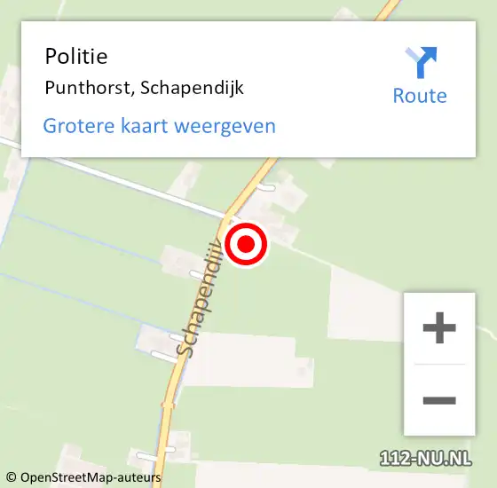 Locatie op kaart van de 112 melding: Politie Punthorst, Schapendijk op 3 juli 2023 16:21