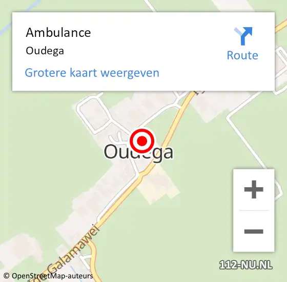 Locatie op kaart van de 112 melding: Ambulance Oudega op 3 juli 2023 16:55