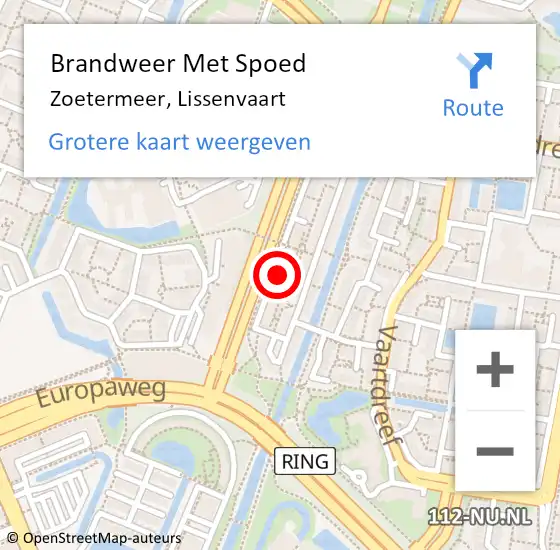 Locatie op kaart van de 112 melding: Brandweer Met Spoed Naar Zoetermeer, Lissenvaart op 3 juli 2023 17:49