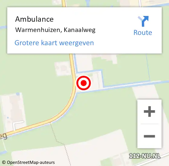 Locatie op kaart van de 112 melding: Ambulance Warmenhuizen, Kanaalweg op 3 juli 2023 18:12