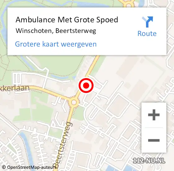Locatie op kaart van de 112 melding: Ambulance Met Grote Spoed Naar Winschoten, Beertsterweg op 3 juli 2023 18:34